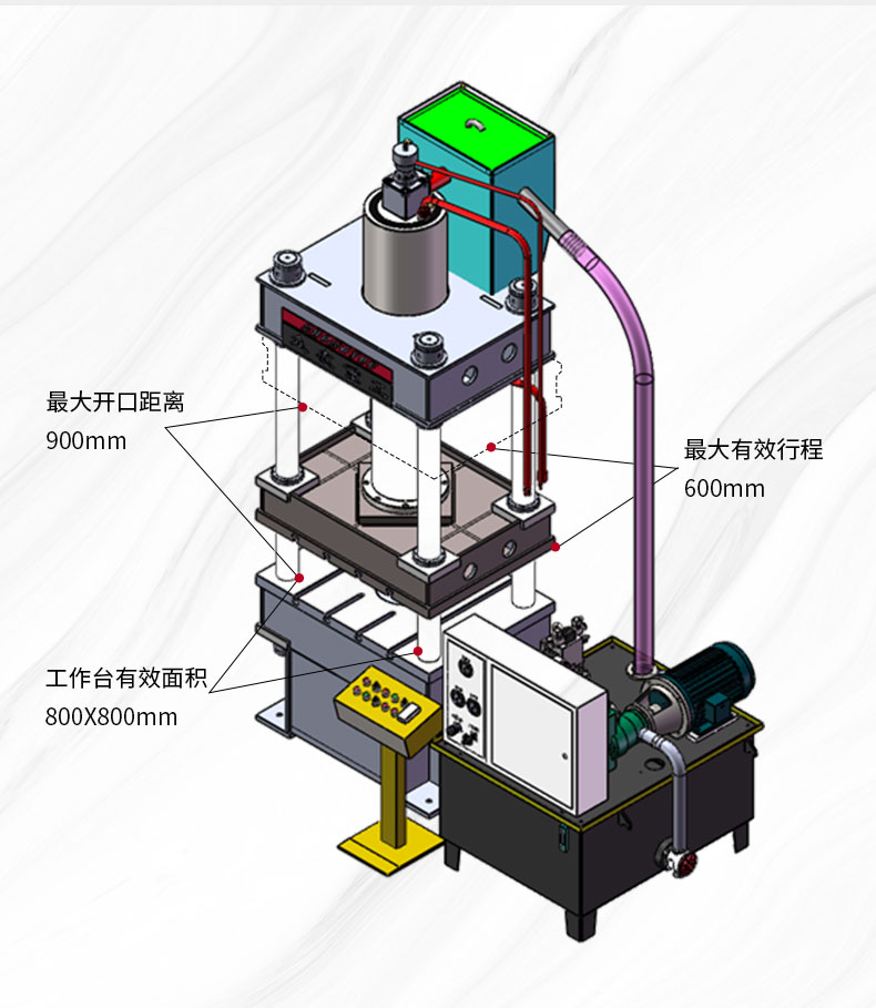 800噸石墨匣缽液壓機石墨碳素熱壓冷壓成型機四梁四柱油壓機 模型圖